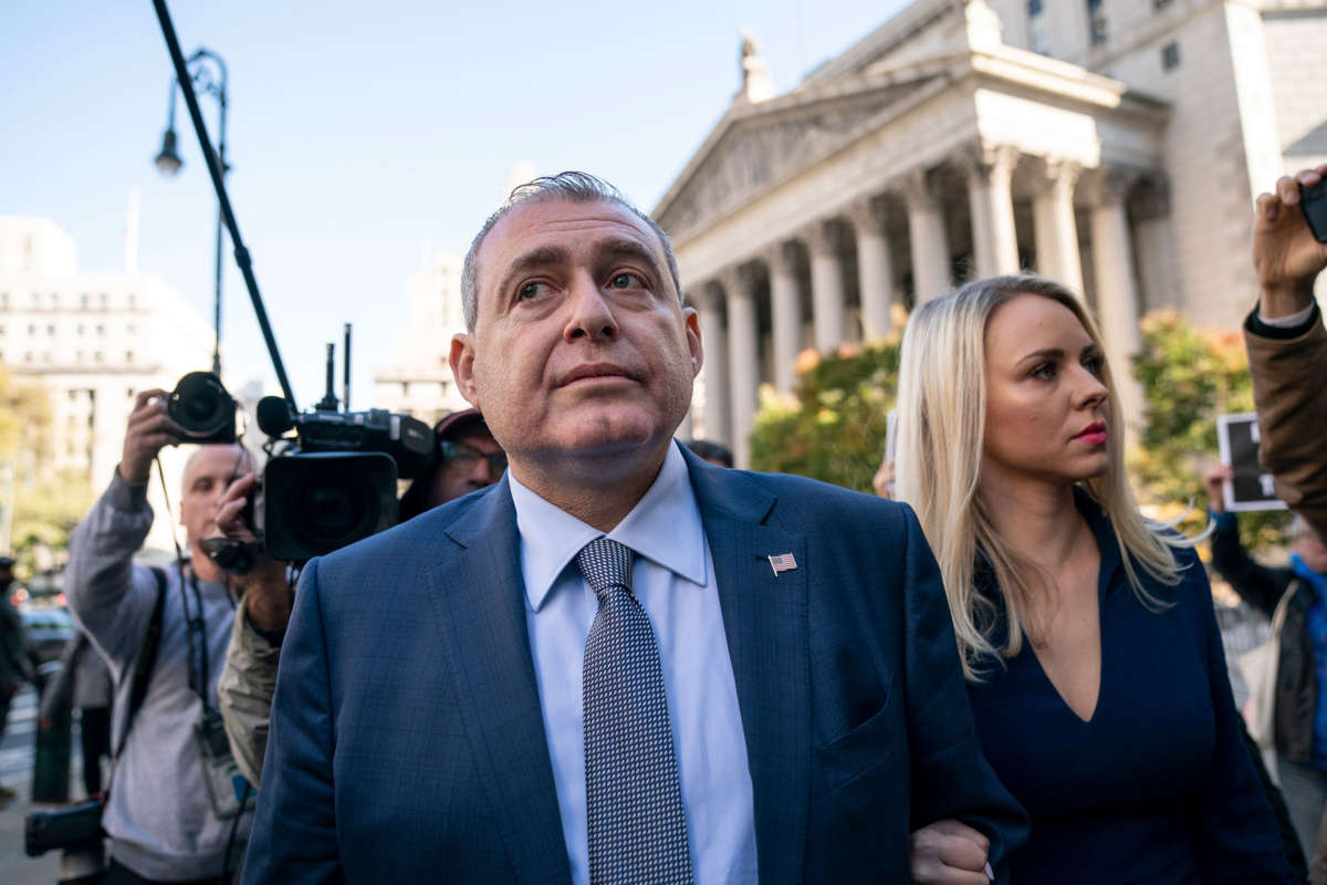 Lev Parnas arrives at federal court for an arraignment hearing on October 23, 2019, in New York City.