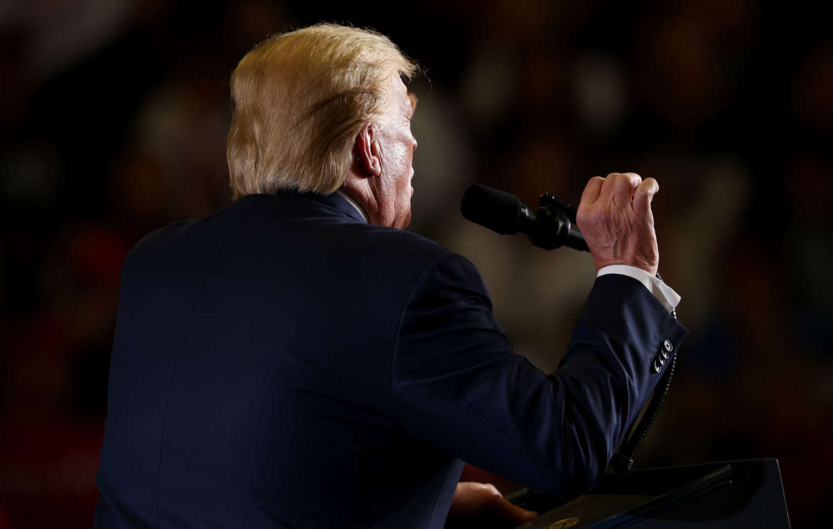 President Trump addresses a rally at the Wildwood Convention Center on January 28, 2020, in Wildwood, New Jersey.