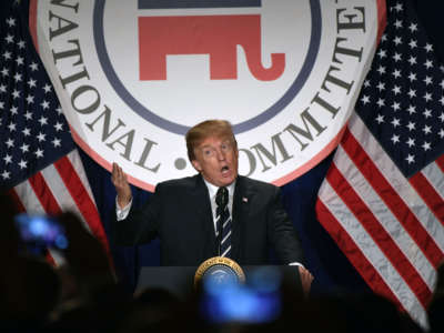 President Trump speaks at the Republican National Committee winter meeting at the Trump International Hotel on February 1, 2018, in Washington, D.C.