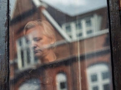 Julian Assange steps out to speak to the media from the balcony of the Embassy Of Ecuador on May 19, 2017, in London, England.