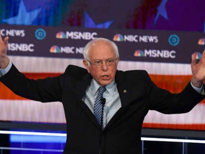 Sen. Bernie Sanders speaks during the ninth Democratic primary debate of the 2020 presidential campaign season at the Paris Theater in Las Vegas, Nevada, on February 19, 2020.