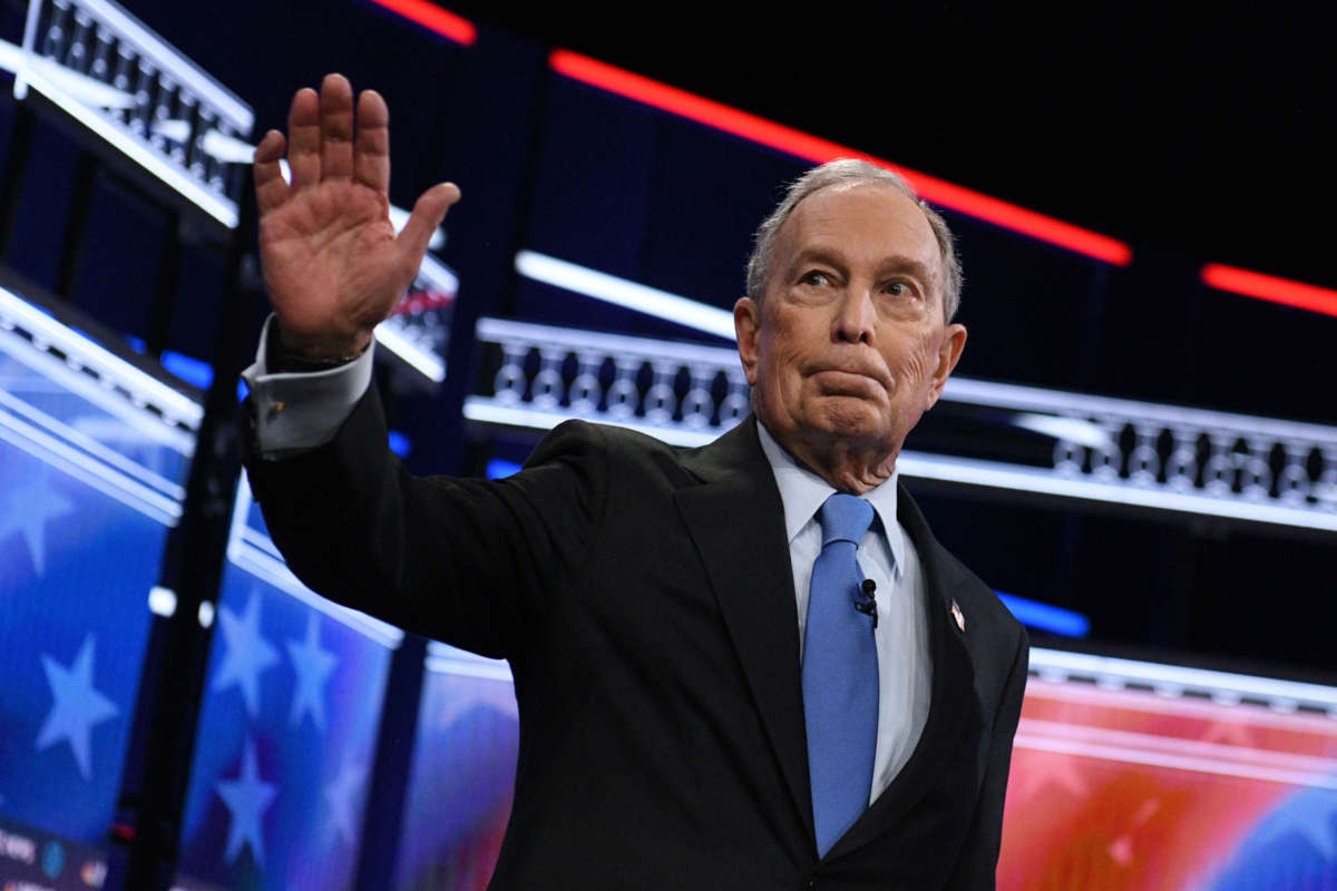 Former New York Mayor Mike Bloomberg arrives for the ninth Democratic primary debate of the 2020 presidential campaign season at the Paris Theater in Las Vegas, Nevada, on February 19, 2020.