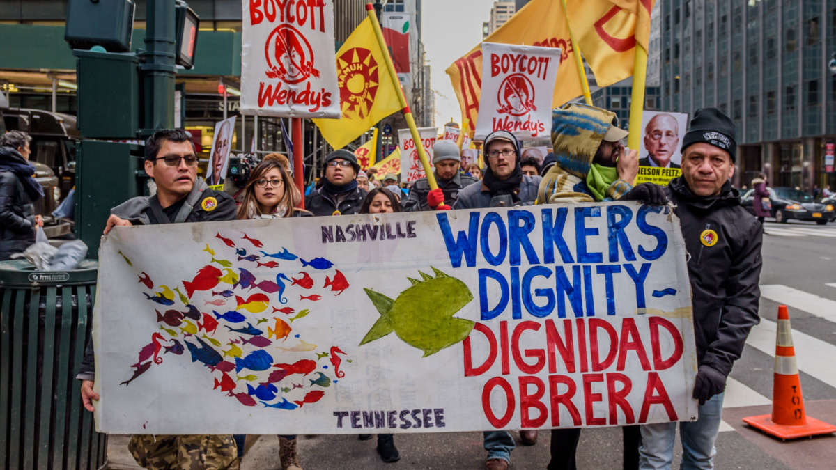 Farmworkers with Coalition of Immokalee Workers, students, faith and community leaders from around the country, concluded a five-day fast in front of the hedge fund offices of Nelson Peltz, the Board Chairman and largest shareholder of the fast food giant, Wendy's, March 15, 2018.