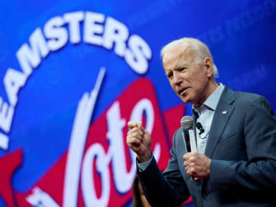 Former U.S. Vice president Joe Biden speaks at the Teamsters Vote 2020 Presidential Candidate Forum December 7, 2019, in Cedar Rapids, Iowa.