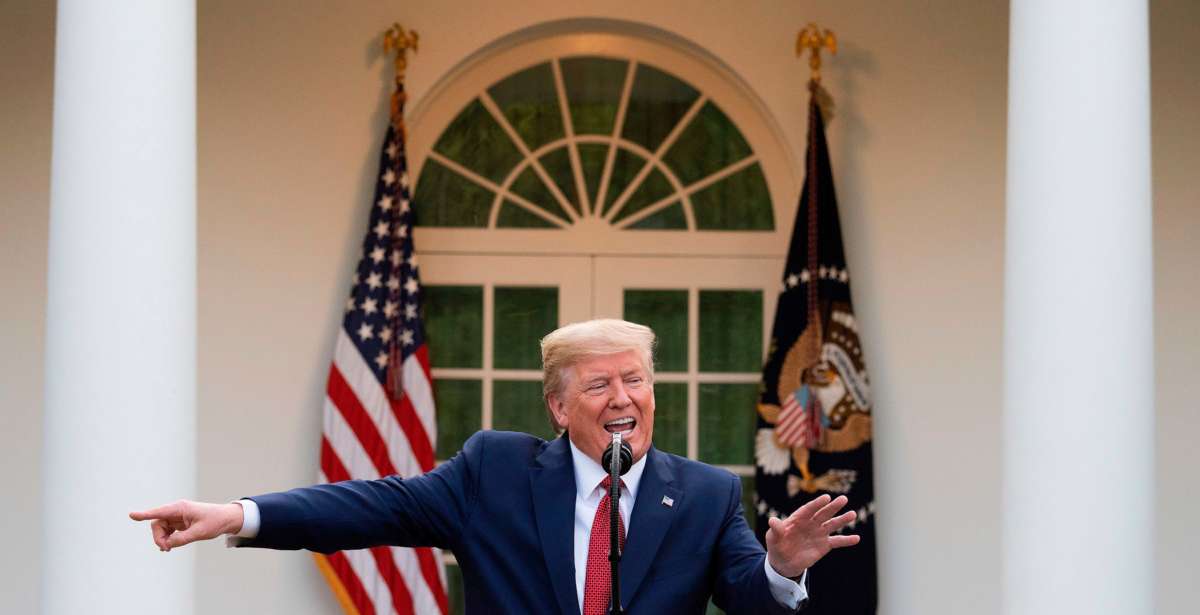 President Trump speaks during a Coronavirus Task Force press briefing in the Rose Garden of the White House in Washington, D.C., on March 29, 2020.