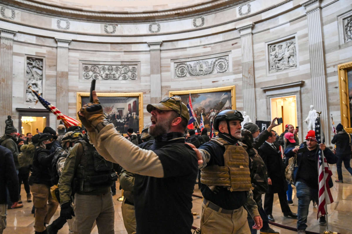 Trump loyalists breach the U.S. Capitol on January 6, 2021, in Washington, D.C.