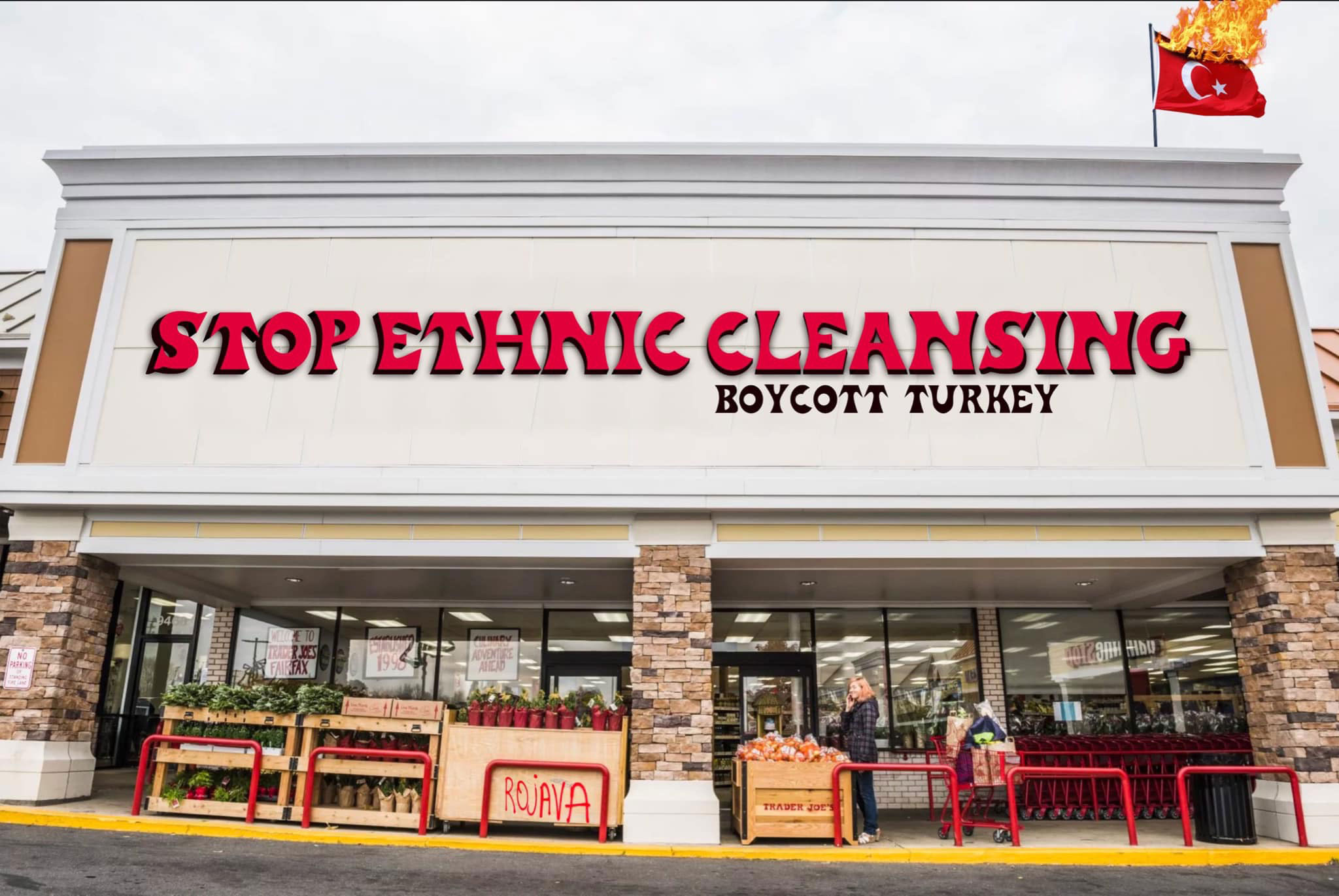 Trader Joe’s Boycott Turkey campaign graphic created by U.S.-based activists in solidarity with Rojava.