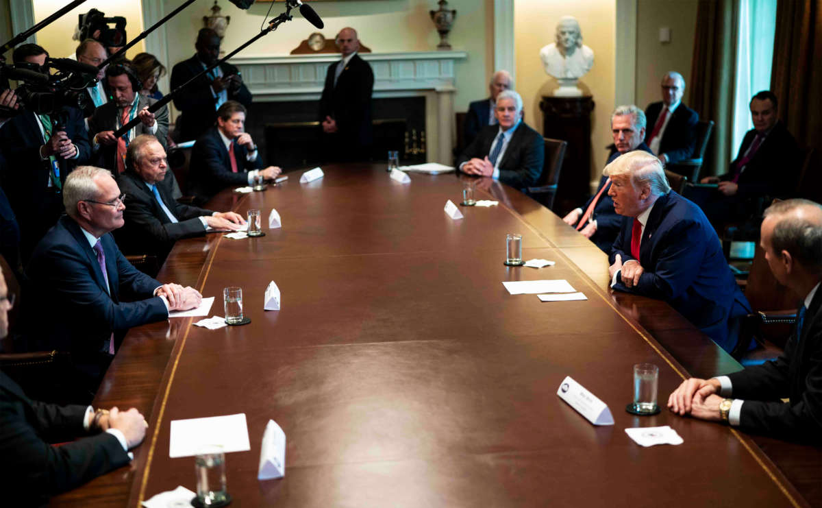 President Trump speaks during a roundtable meeting with energy sector CEOs in the Cabinet Room of the White House April 3, 2020, in Washington, D.C.