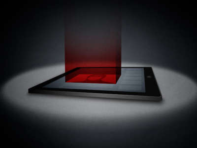 A tablet with a photo glowing red