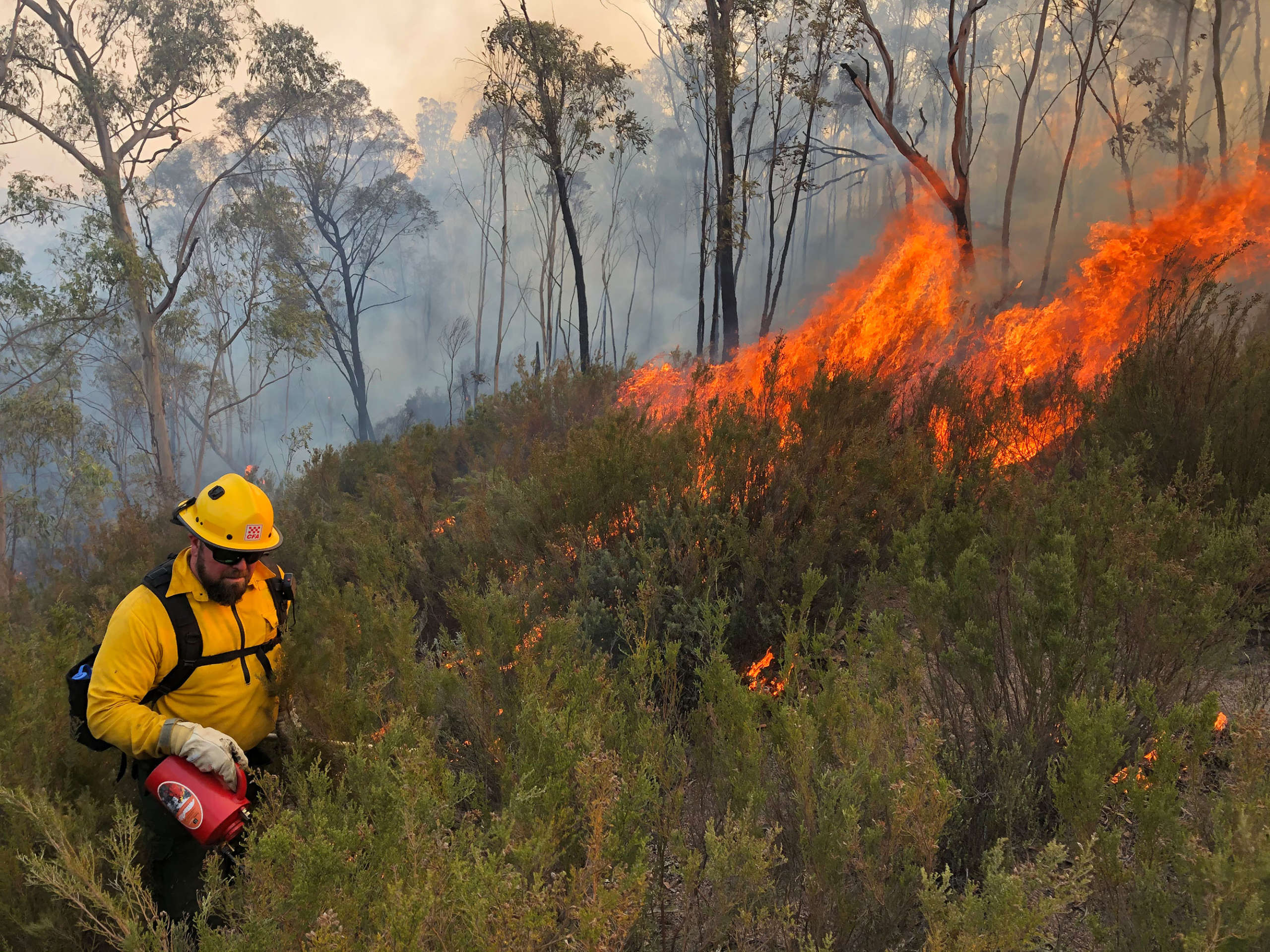 Clay Stephens from the U.S. Bureau of Land Management (Idaho) assists with fighting the Australian bushfires at Tambo Complex near Victoria.