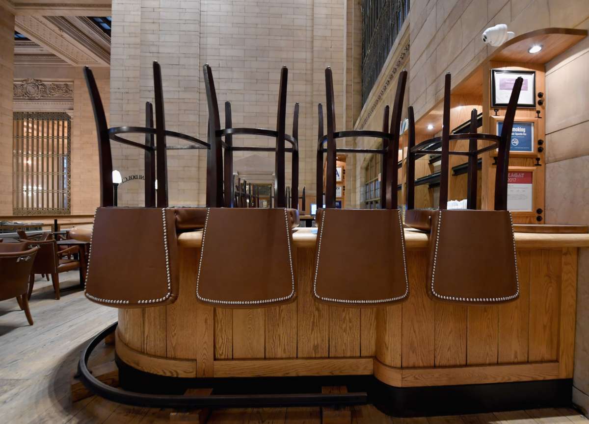 A view of an empty restaurant is seen at Grand Central Station on March 25, 2020, in New York City.