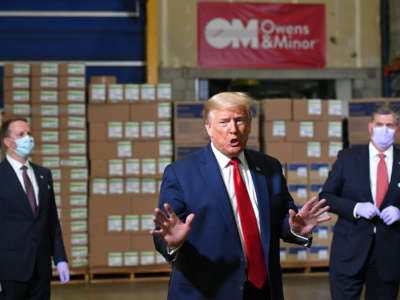 President Trump speaks as he tours an Owens & Minor, Inc., medical supplies distribution center in Allentown, Pennsylvania, on May 14, 2020.