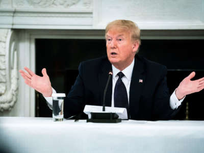 President Trump speaks during a roundtable in the State Dining Room of the White House, May 18, 2020, in Washington, D.C.