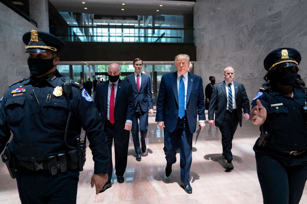 President Trump arrives on Capitol Hill to attend a Senate Republican policy luncheon on May 19, 2020, in Washington, D.C.