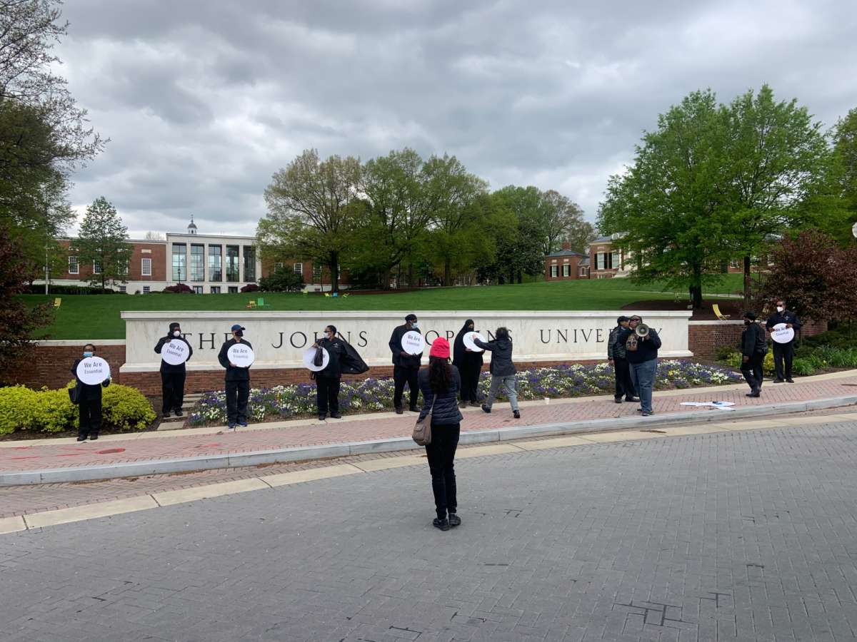 Food service workers at Johns Hopkins University read the names of their 188 colleagues who have been laid off amid the pandemic, 98 percent of whom are Black, according to UNITE HERE Local 7.