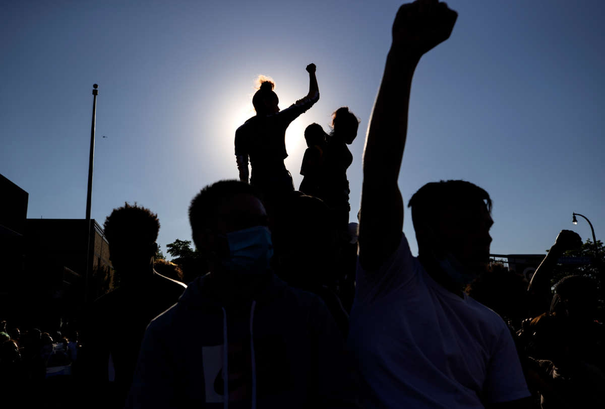 Minnesotans take to the streets on the third day of protests following the death of George Floyd at the hand of Minneapolis police officers, May 28, 2020.