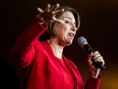 Sen. Amy Klobuchar speaks during a campaign rally at the Altria Theatre on February 29, 2020, in Richmond, Virginia.