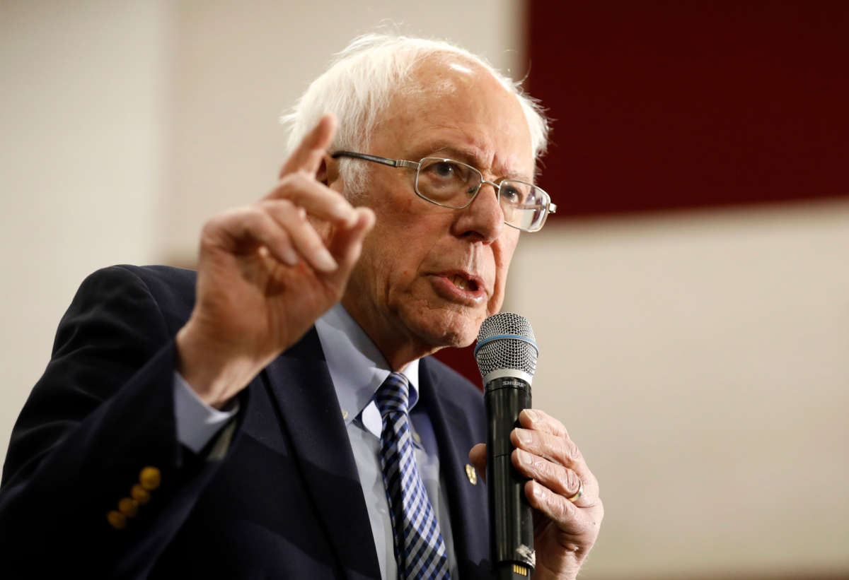 Sen. Bernie Sanders speaks during a campaign rally at Salina Intermediate School in Dearborn, Michigan, on March 7, 2020.