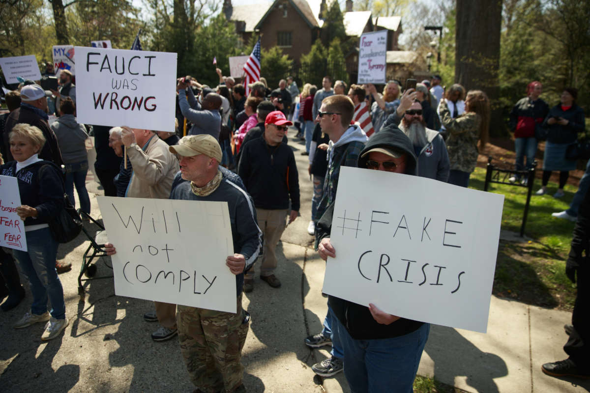 people display signs opposing shelter in place ordinances