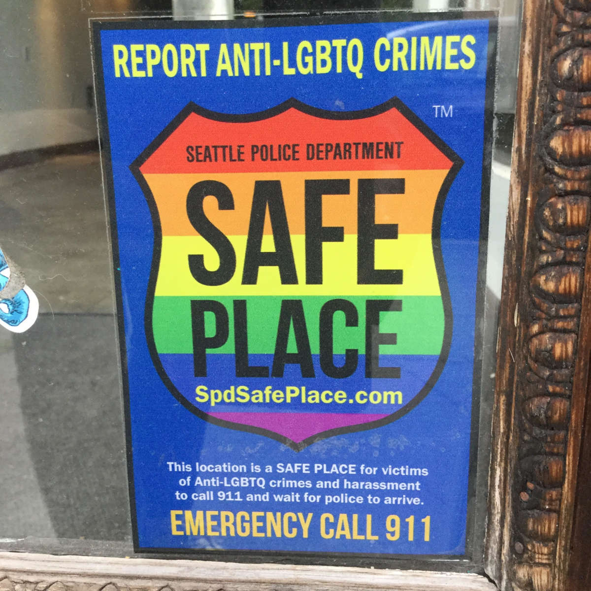 A "Space Place" sticker is seen on the window of a business in Seattle, WA, on June 27, 2020.