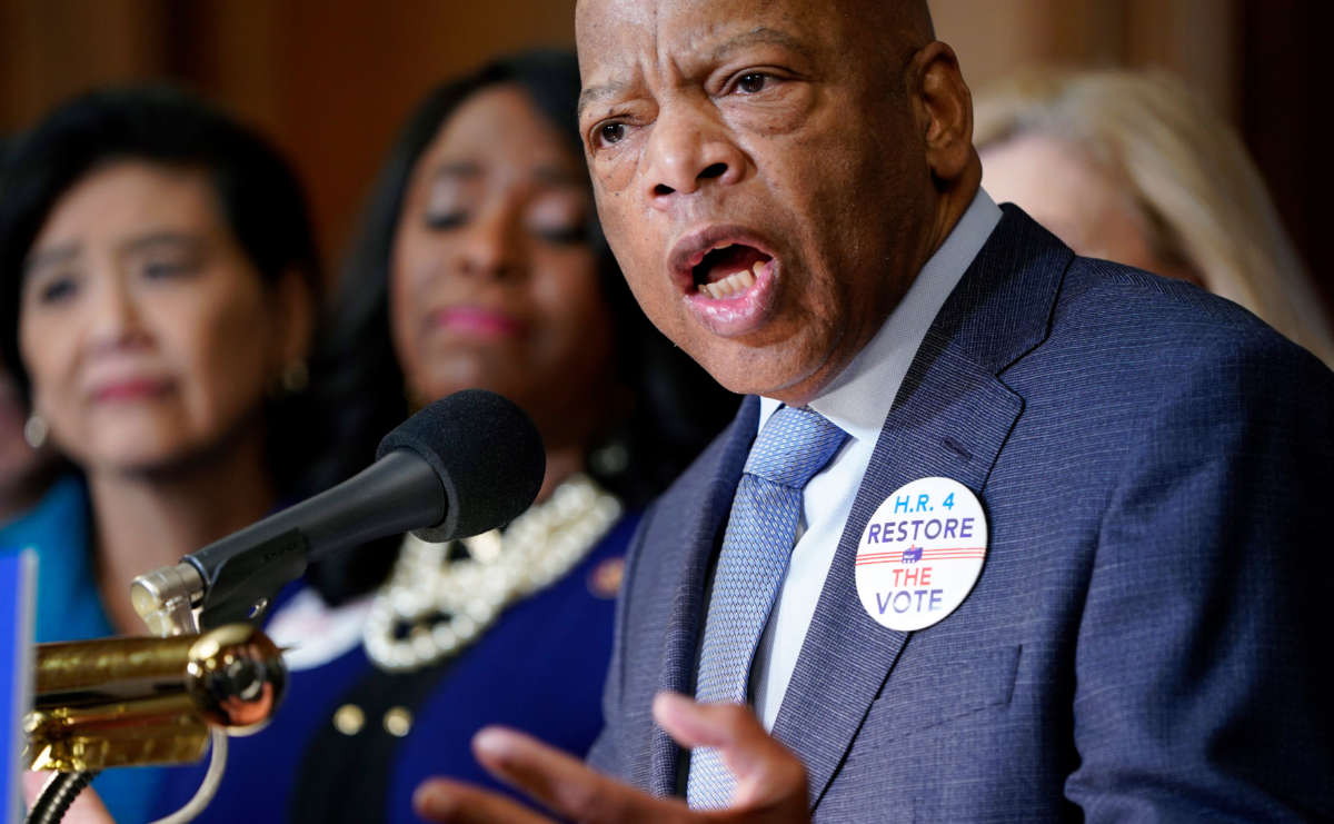 Rep. John Lewis speaks about the Voting Rights Enhancement Act, H.R. 4, on Capitol Hill on February 26, 2019, in Washington, D.C.