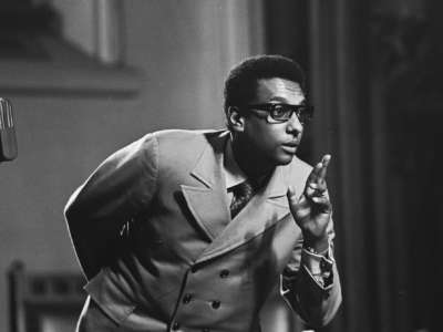Trinidadian-American Civil Rights activist Stokely Carmichael (later known as Kwame Ture, 1941 - 1998) speaks at City College of New York, on December 3, 1968.