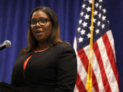 New York State Attorney General Letitia James speaks during a press conference announcing a lawsuit to dissolve the NRA on August 6, 2020, in New York City.