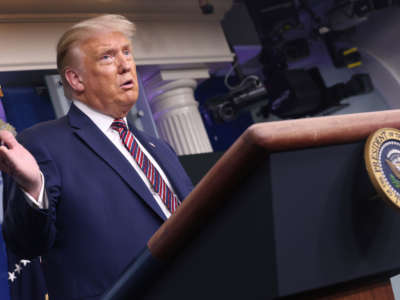 President Trump speaks during a briefing at the White House, August 12, 2020 in Washington, D.C.
