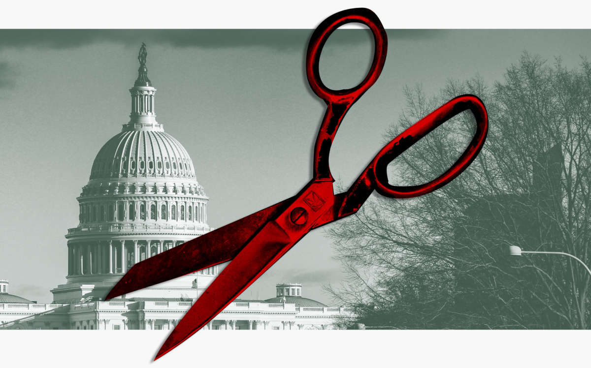 Scissors over Capitol Hill, cutting government regulations concept