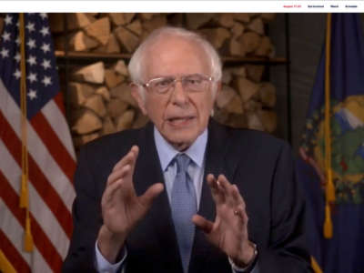 In this screenshot from the DNCC’s livestream of the 2020 Democratic National Convention, Sen. Bernie Sanders addresses the virtual convention on August 17, 2020.