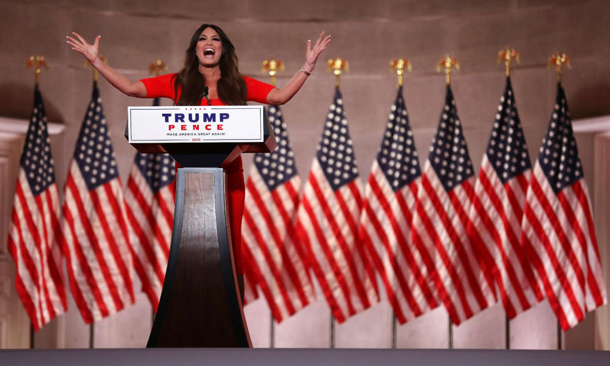 Kimberly Guilfoyle pre-records her address to the Republican National Convention at the Mellon Auditorium on August 24, 2020, in Washington, D.C.