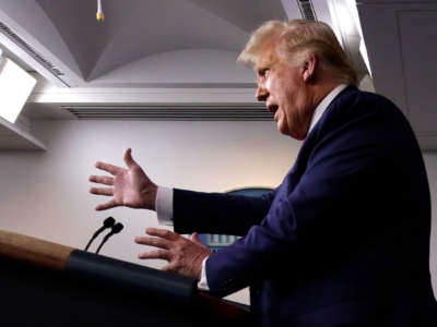 President Trump speaks at a news conference in the James Brady Press Briefing Room of the White House on September 16, 2020, in Washington, D.C.