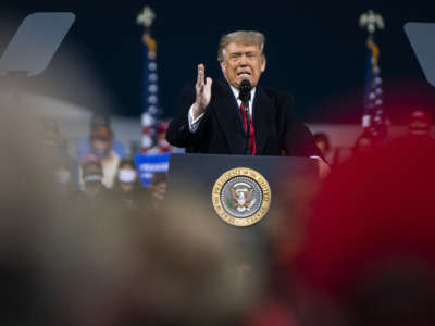 Donald Trump makes one of his many unfortunate faces while speaking at a rally