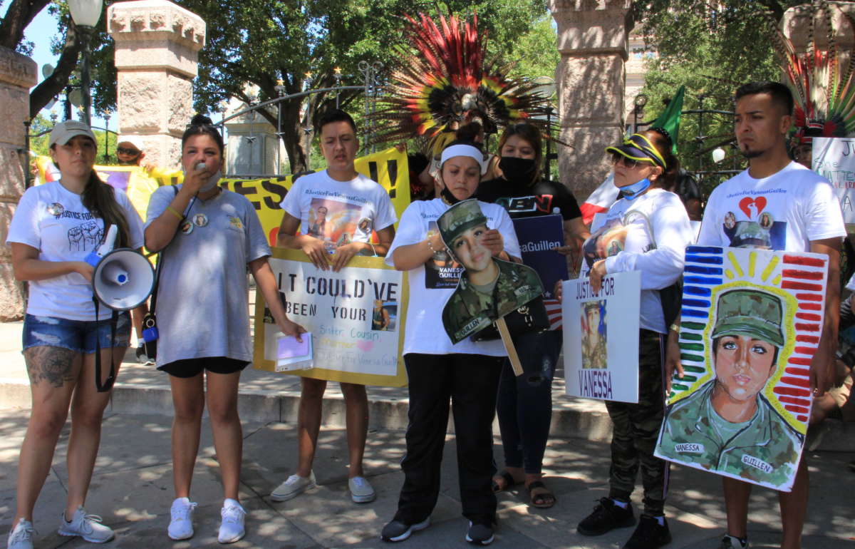 The Guillén family and their supporters in front of the Texas state Capitol on September 7, 2020.