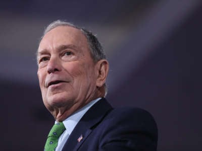 Former New York City Mayor Mike Bloomberg speaks at the Aventura Turnberry Jewish Center and Tauber Academy Social Hall on January 26, 2020, in Aventura, Florida.
