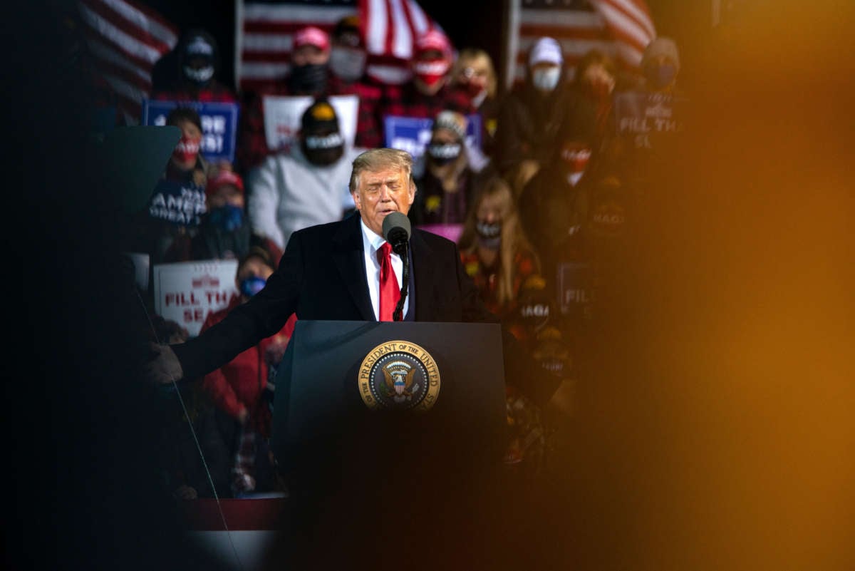 President Trump speaks during a campaign rally at the Duluth International Airport on September 30, 2020, in Duluth, Minnesota.