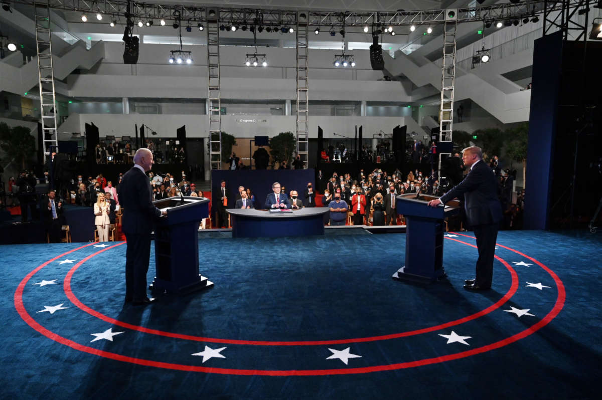 President Trump and former Vice President Joe Biden participate in the first presidential debate at the Health Education Campus of Case Western Reserve University on September 29, 2020, in Cleveland, Ohio.