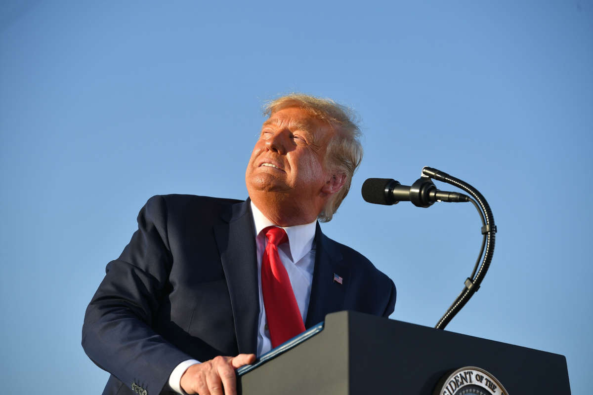 President Trump speaks during a rally at Tucson International Airport in Tucson, Arizona, on October 19, 2020.