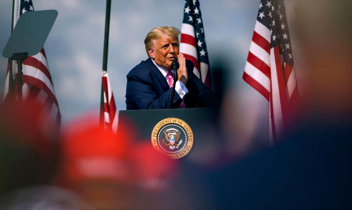 President Trump addresses a crowd during a campaign rally on October 24, 2020, in Lumberton, North Carolina.