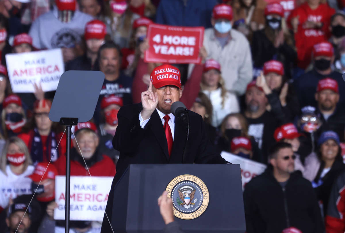 President Trump speaks during a campaign rally at Richard B. Russell Airport on November 1, 2020, in Rome, Georgia.