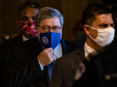Attorney General William Barr leaves the U.S. Capitol on November 9, 2020, in Washington, D.C.