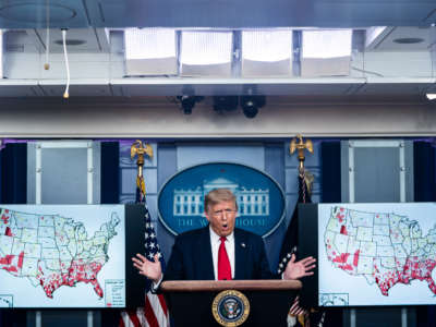 President Trump speaks during a COVID-19 briefing in the James S. Brady Briefing Room at the White House on July 23, 2020, in Washington, D.C.