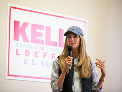 Sen. Kelly Loeffler makes a campaign stop at the Houston County Republican Party Campaign Headquarters on December 13, 2020, in Warner Robins, Georgia.