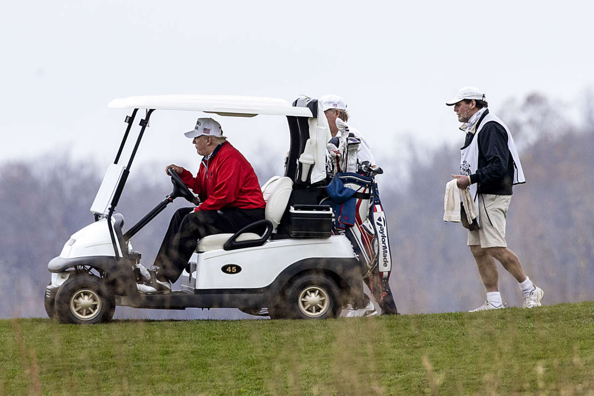 President Donald Trump golfs at Trump National Golf Club on November 21, 2020, in Sterling, Virginia.