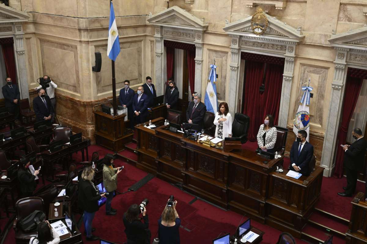 The interior of a capitol building's legislative chamber