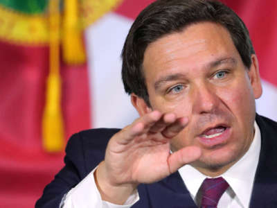 Florida Gov. Ron DeSantis delivers remarks during a roundtable discussion in Orlando, Florida, on August 26, 2020.
