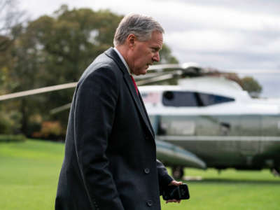 White House Chief of Staff Mark Meadows walks along the South Lawn before President Trump departs from the White House on October 30, 2020, in Washington, D.C.