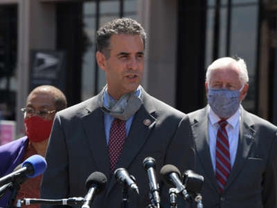 Rep. John Sarbanes, the sponsor of the For the People Act, holds a press conference on August 18, 2020, at USPS Headquarters in Washington, D.C.