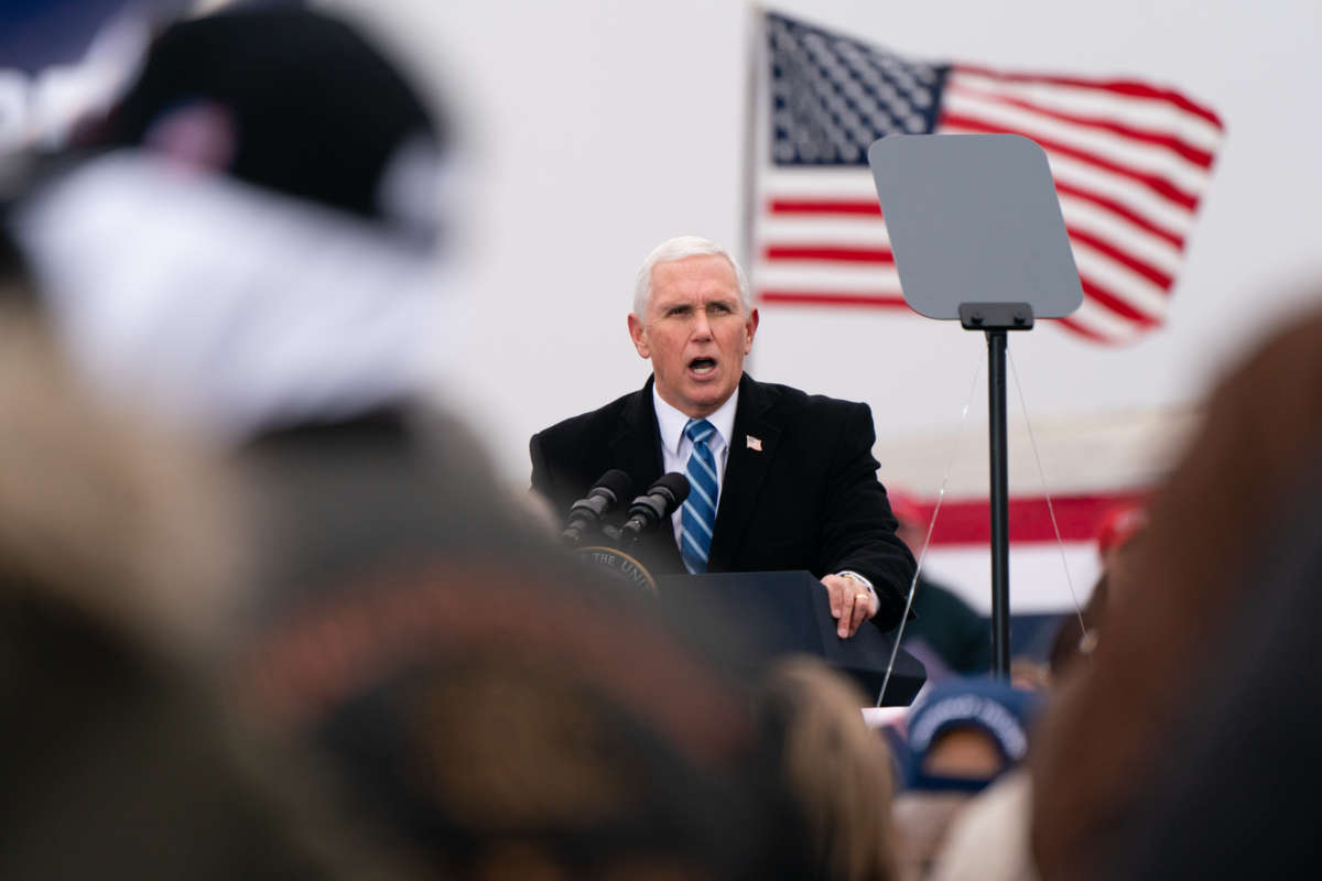 Vice President Mike Pence speaks during a Defend The Majority campaign event on December 11, 2020, in Columbus, Georgia.