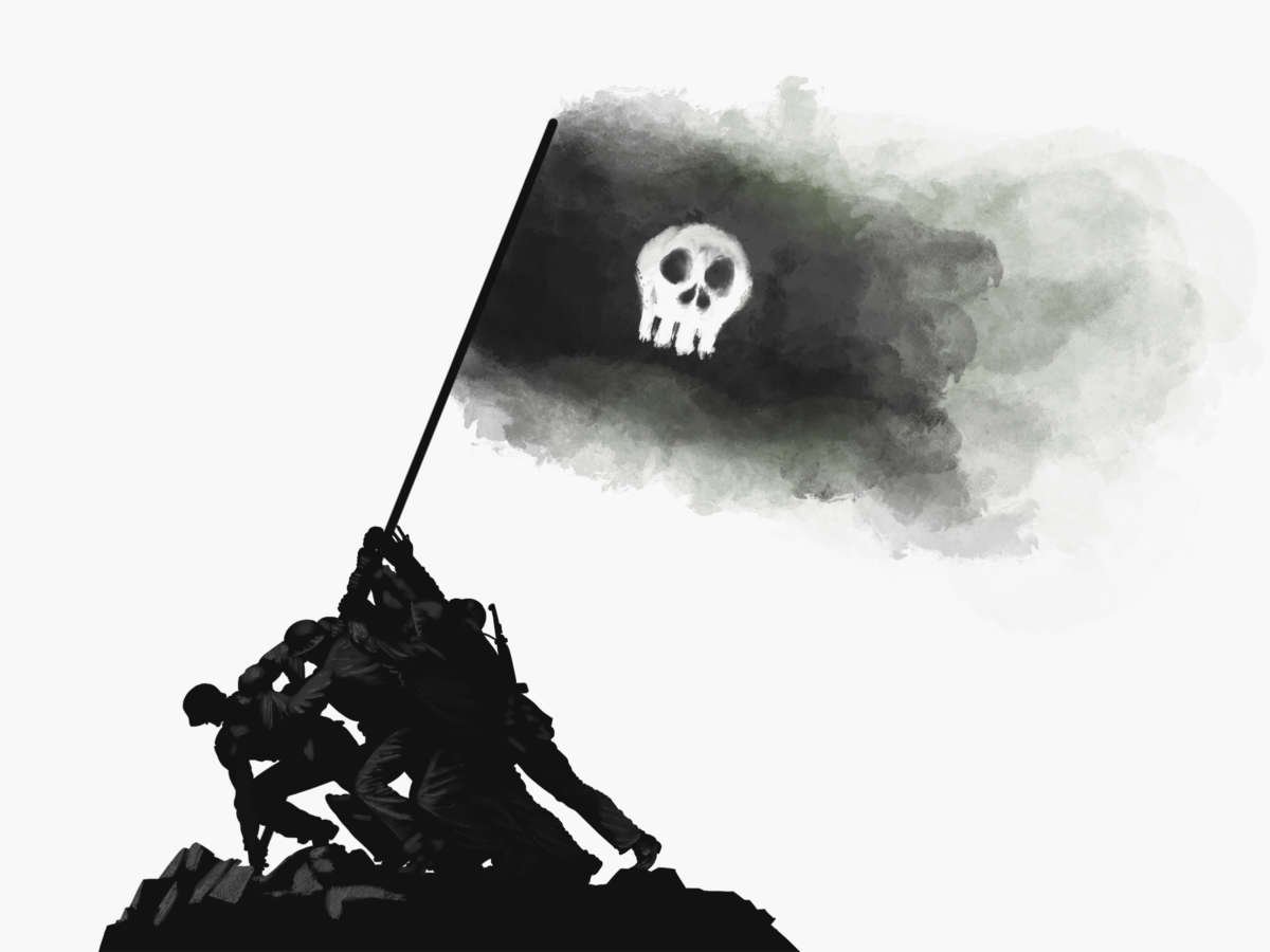 Marines erect a deadly flag in an illustration